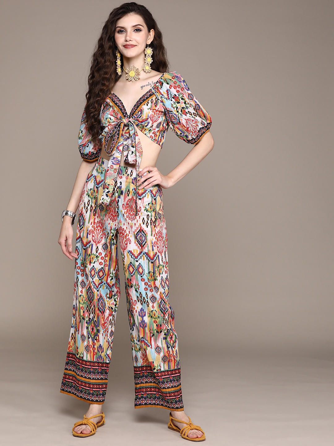

aarke Ritu Kumar Women Multicoloured Ethnic Motifs Print Cotton Co-ord Set, Multi