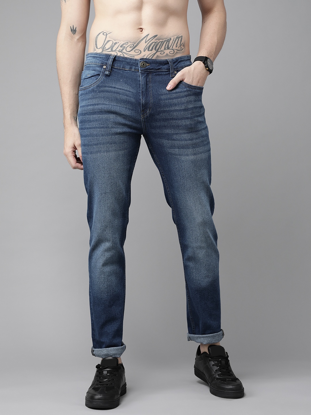 

Roadster Men Blue Slim Tapered Fit Heavy Fade Stretchable Jeans