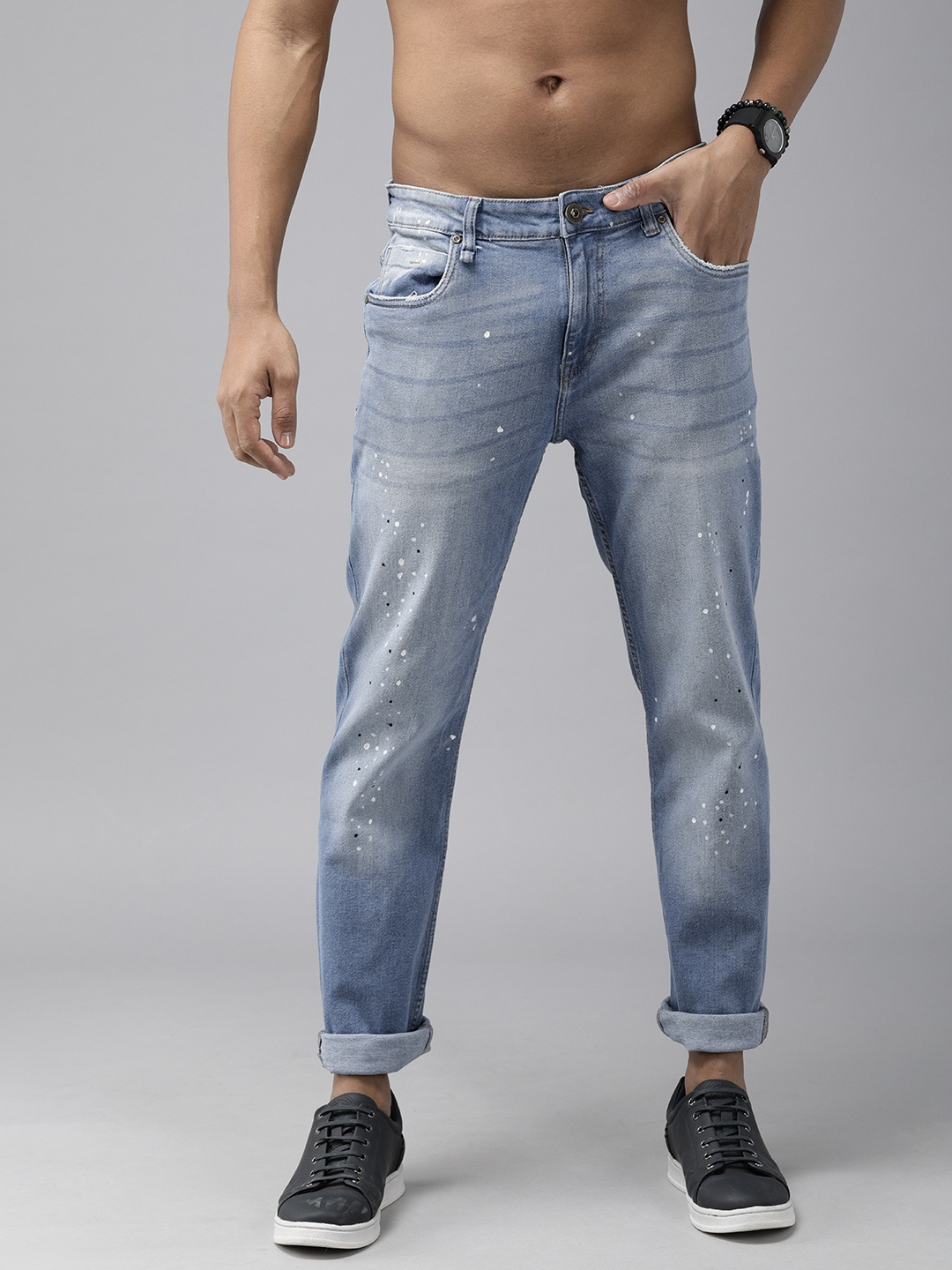 

The Roadster Lifestyle Co Men Blue Slim Fit Mid-Rise Light Fade Printed Stretchable Jeans
