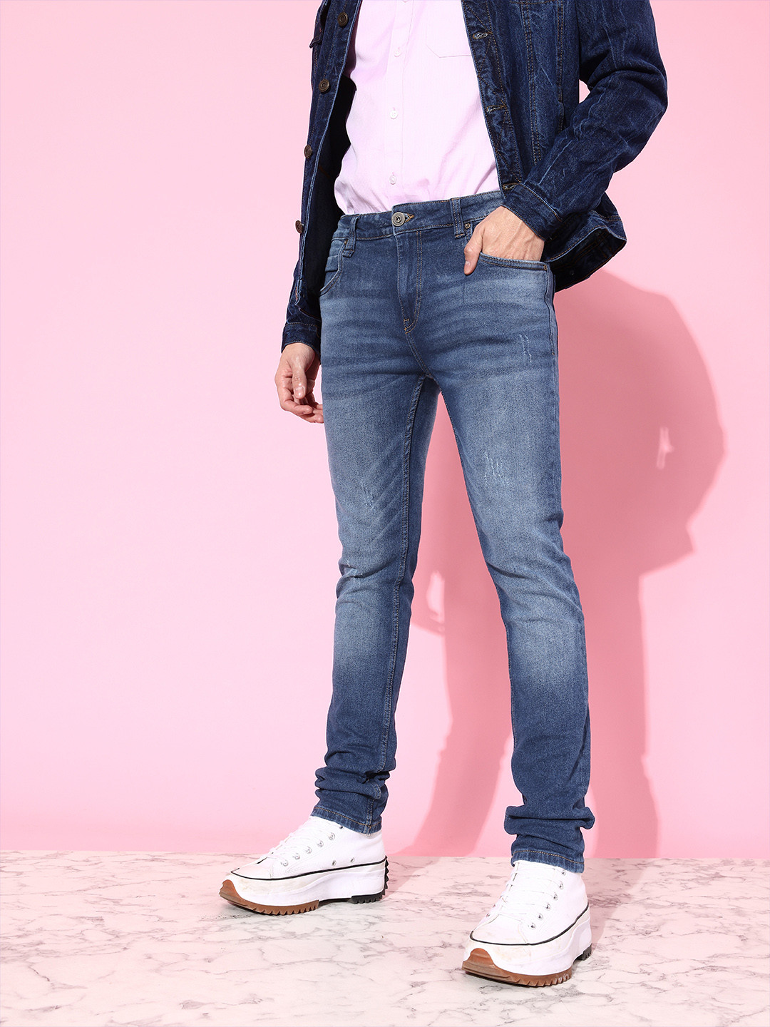 

The Roadster Lifestyle Co. Men Blue Skinny Fit Low Distress Heavy Fade Stretchable Jeans