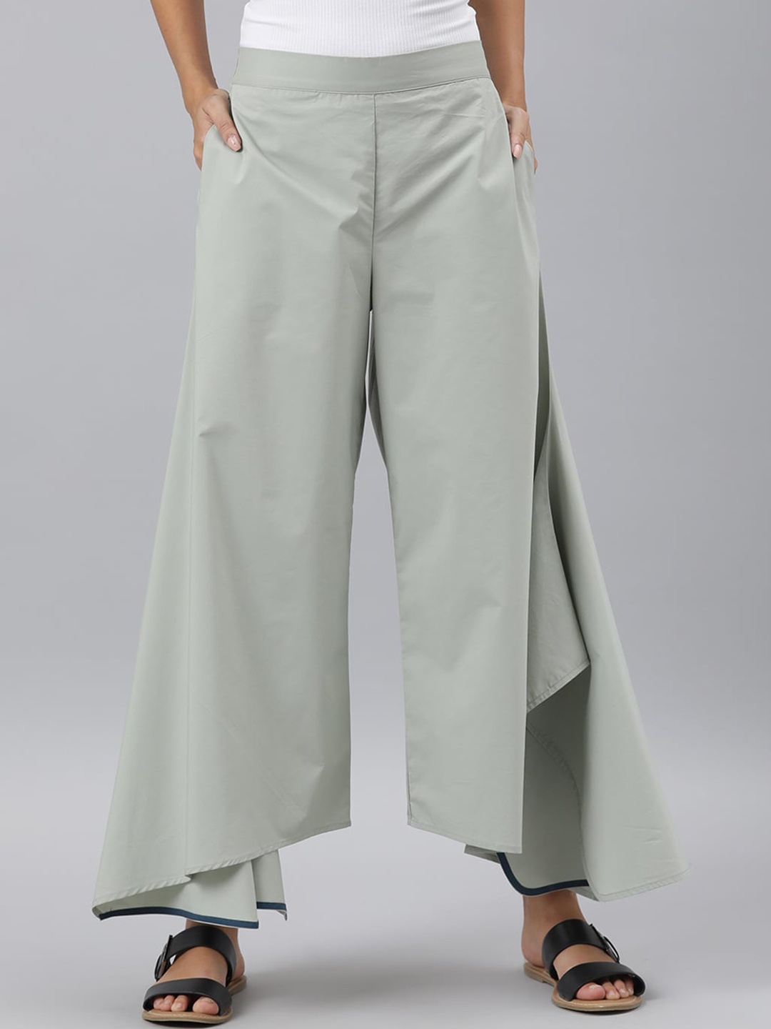 

RAREISM Women Green Flared Parallel Trousers