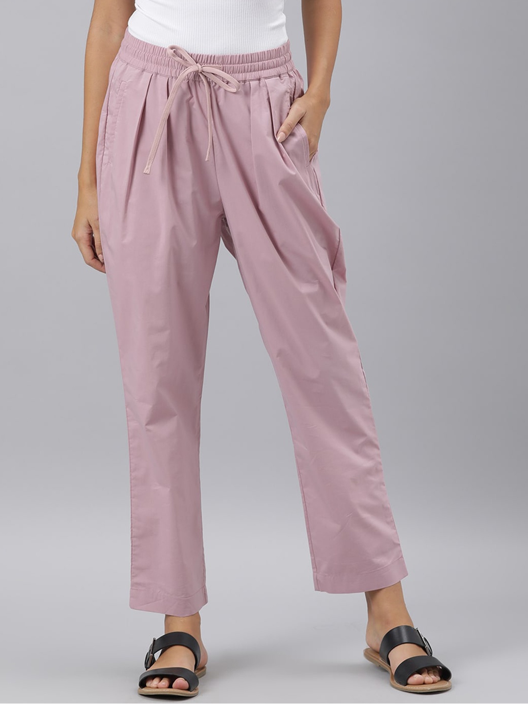 

RAREISM Women Lavender High-Rise Pleated Trousers