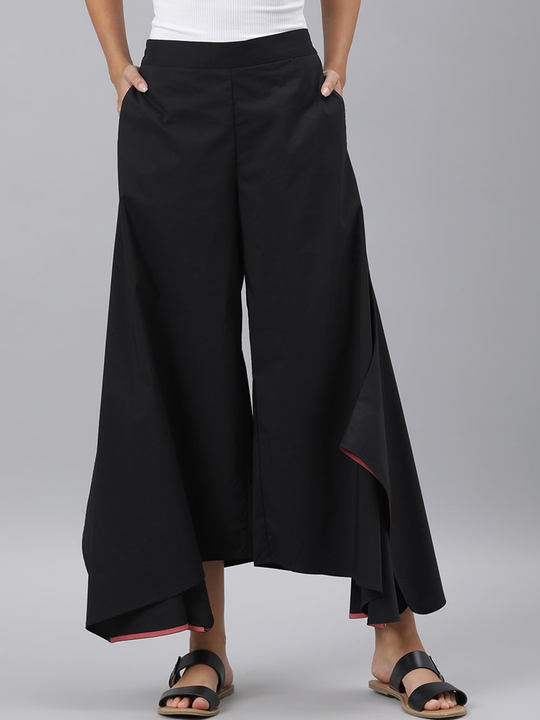 

RAREISM Women Black Flared Parallel Trousers