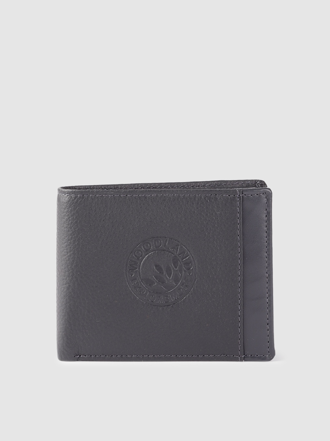 

Woodland Men Navy Blue Brand Logo Embossed Leather Two Fold Wallet