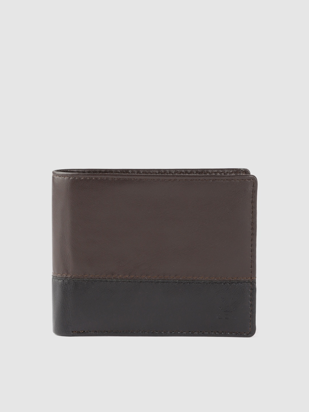 

Woodland Men Coffee Brown & Black Colourblocked Leather Two Fold Wallet