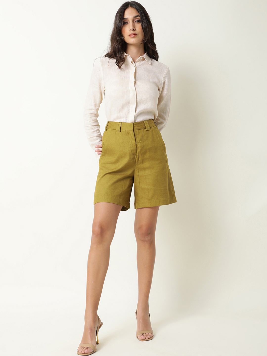 

RAREISM Women Olive Green High-Rise Shorts