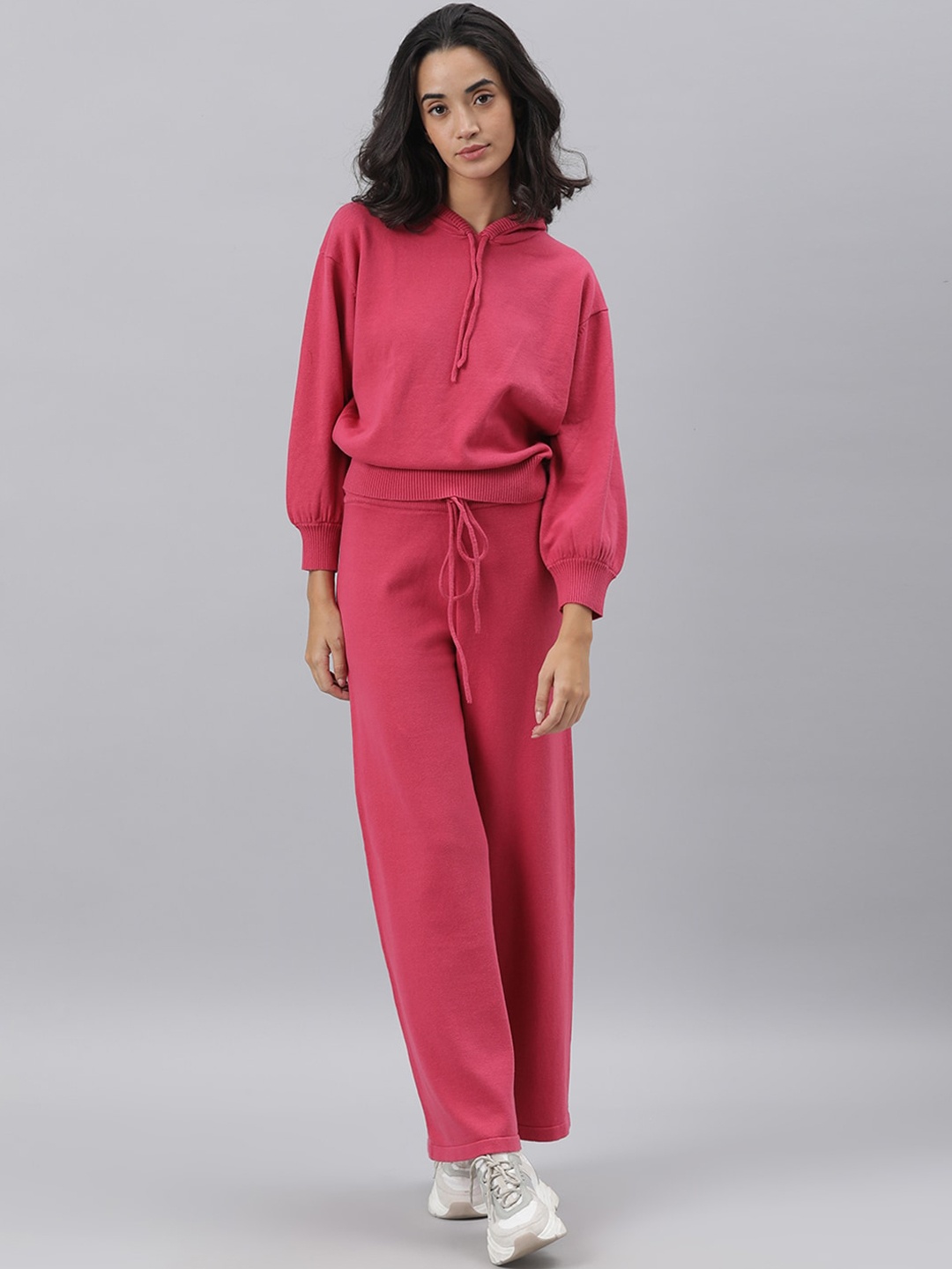 

RAREISM Women Pink Solid Cotton Tracksuit