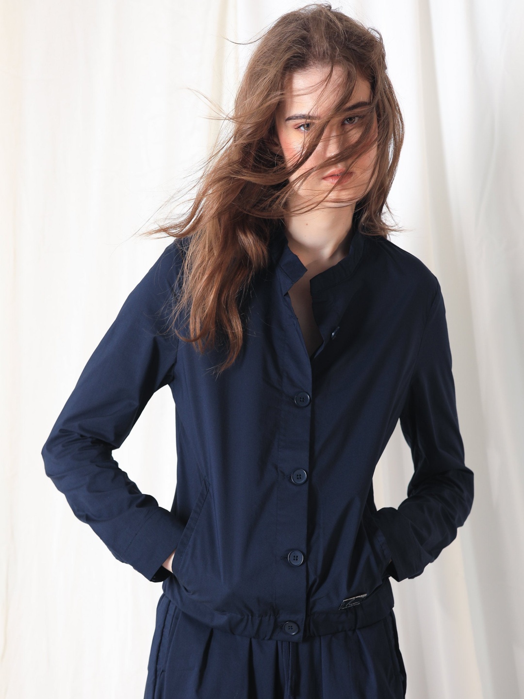 

RAREISM Women Navy Blue Solid Tailored Jacket