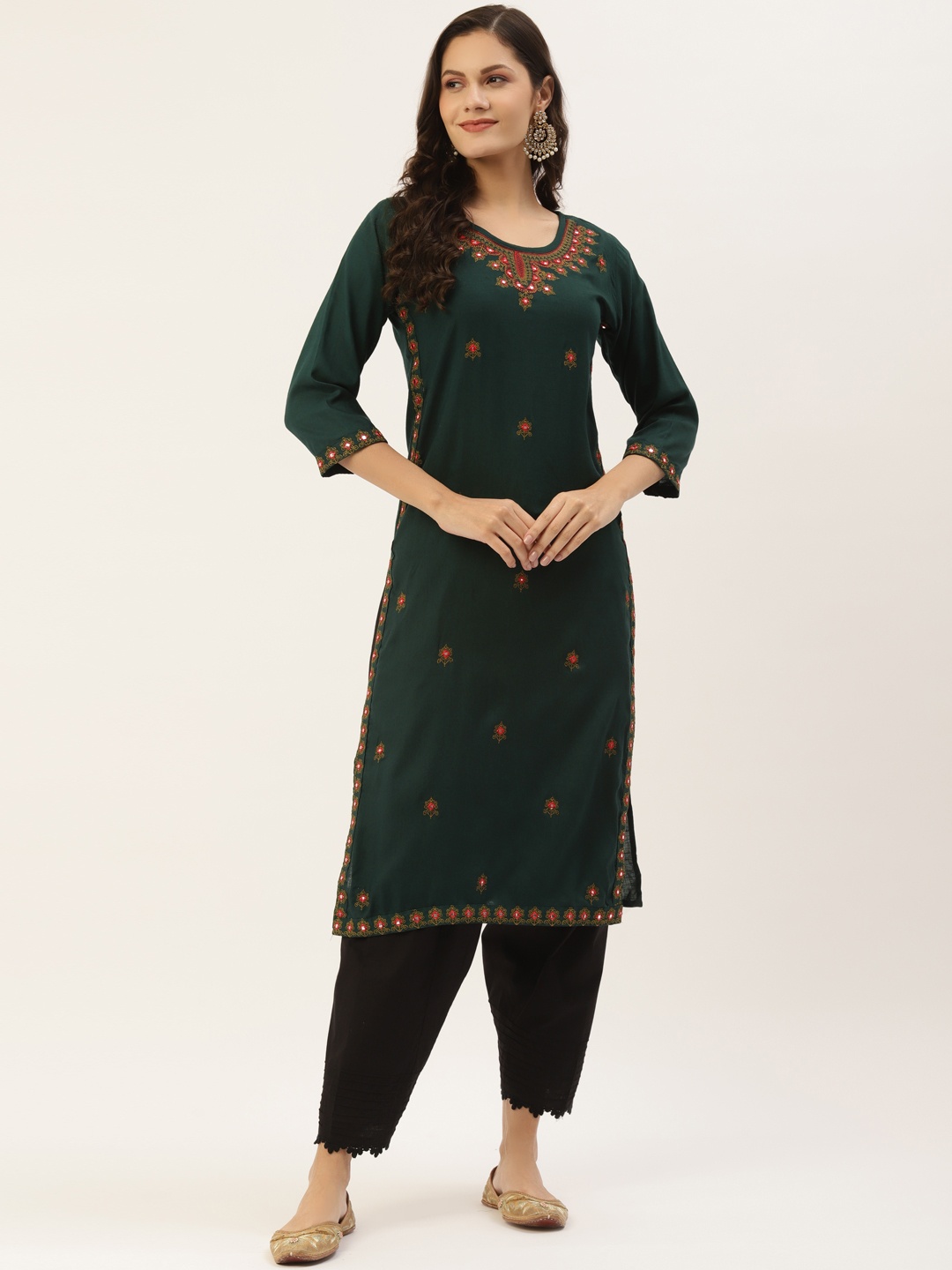 

INDYES Women Green Mirror Work Kurta
