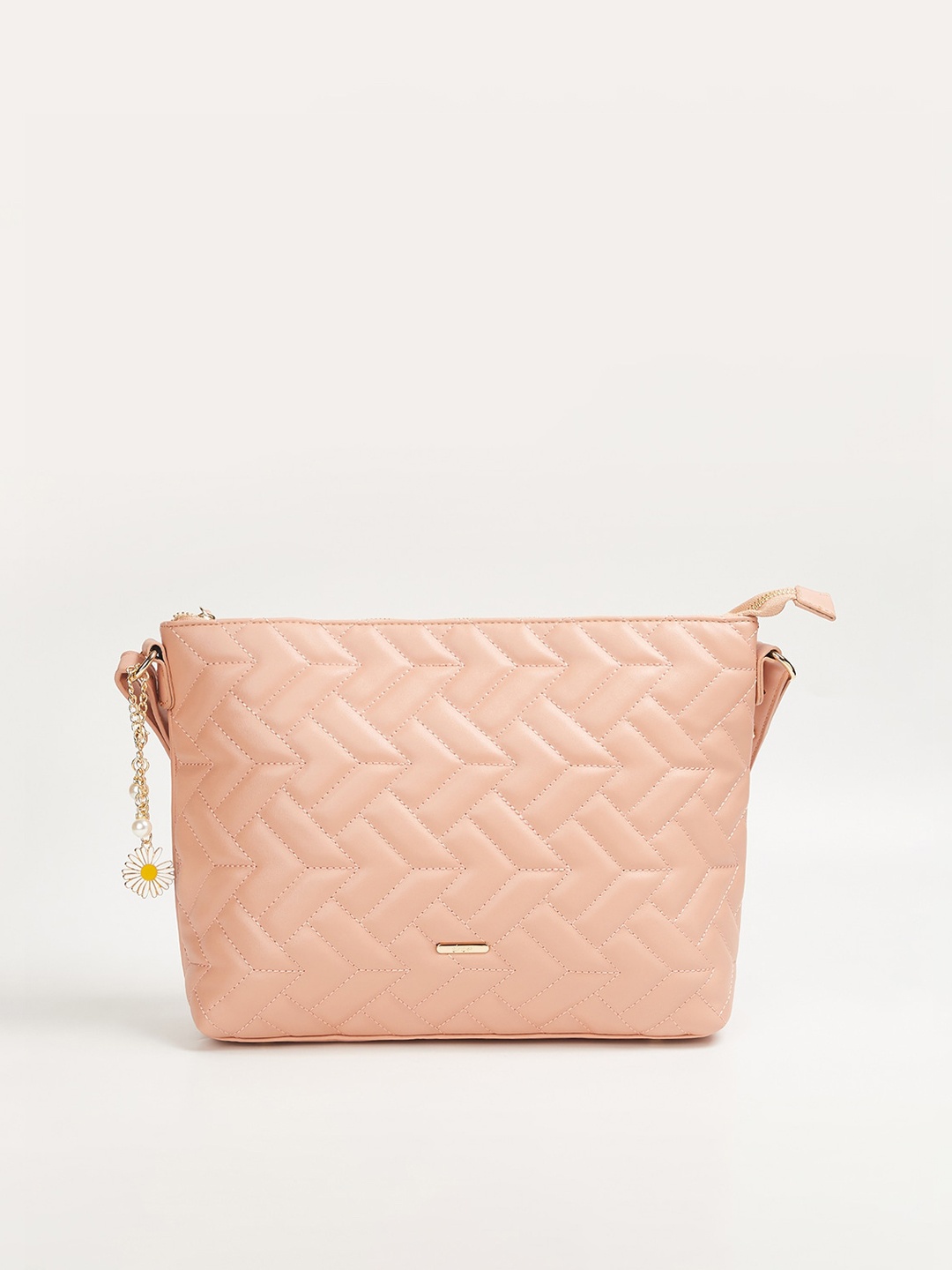 

Ginger by Lifestyle Pink Textured Structured Sling Bag with Quilted
