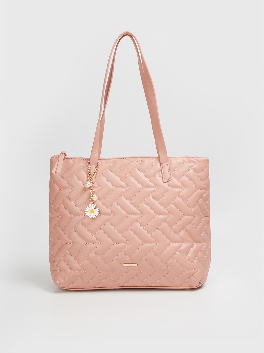 

Ginger by Lifestyle Pink Geometric Textured Structured Shoulder Bag with Quilted