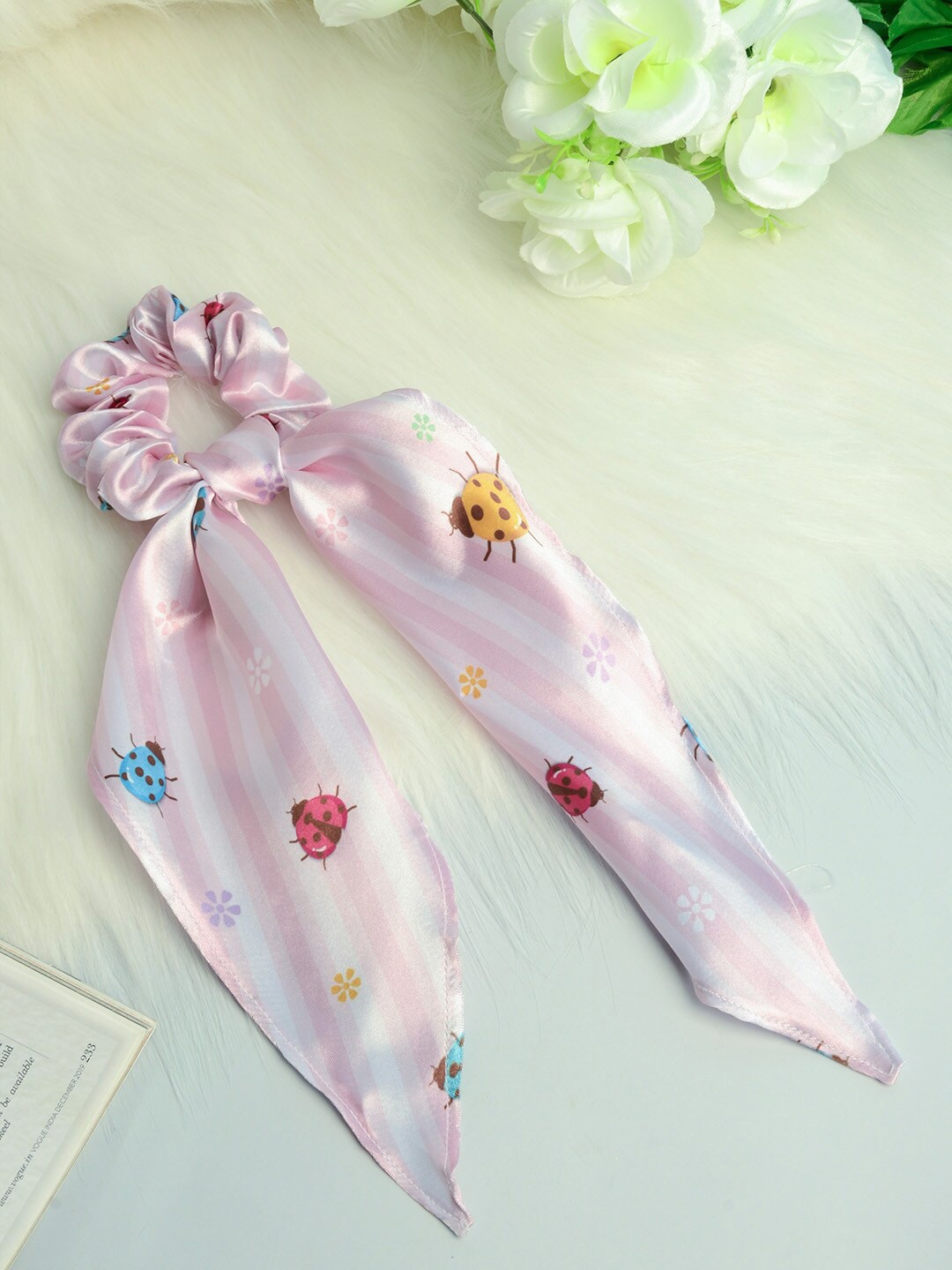 

Ferosh Women Pink & White Conversational Printed Scarf Scrunchie