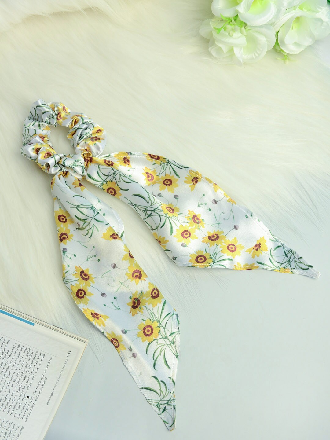 

Ferosh Women White & Yellow Printed Ponytail Scarf Scrunchie