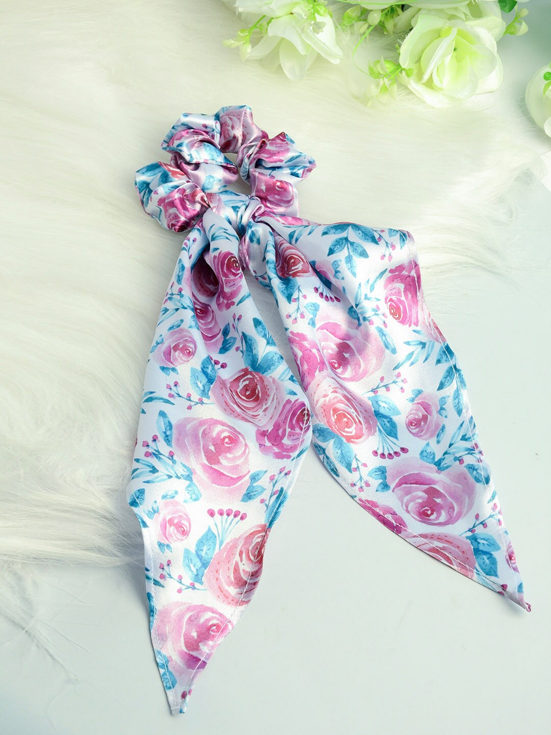 

Ferosh Women Pink & Blue Printed Ponytail Scarf Scrunchie