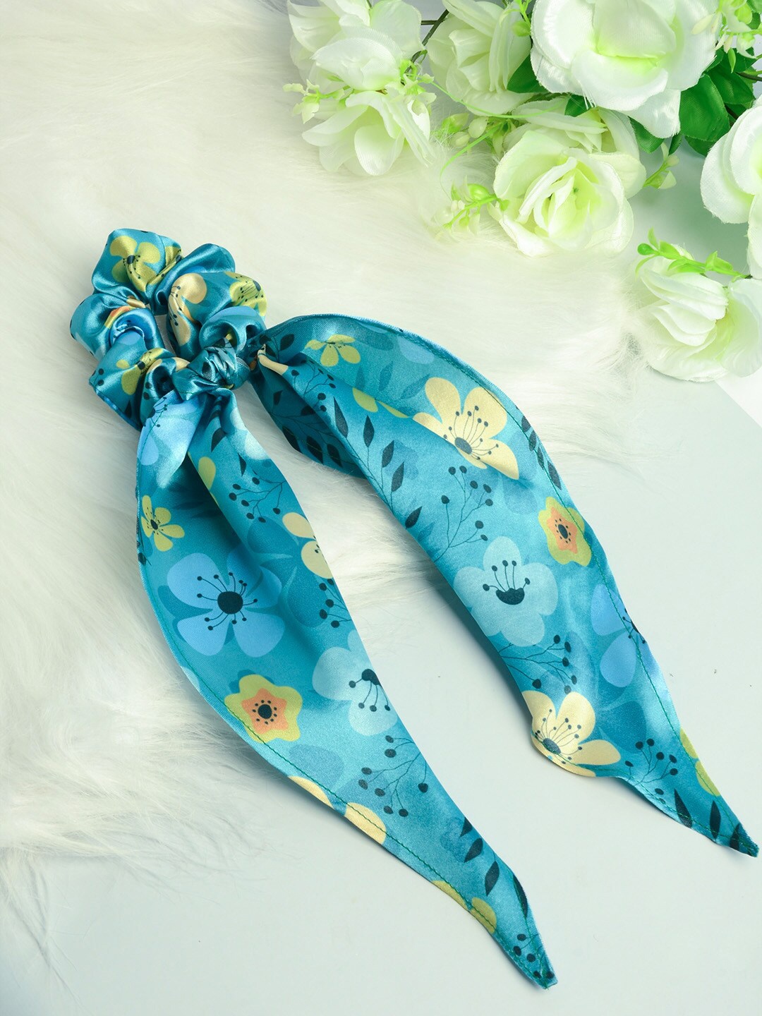 

Ferosh Women Blue & Lime Green Floral Printed Scarf Scrunchie