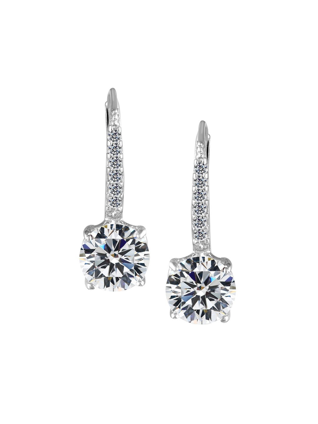 

LeCalla Silver-Toned Cubic Zirconia Studded Circular Drop Earrings