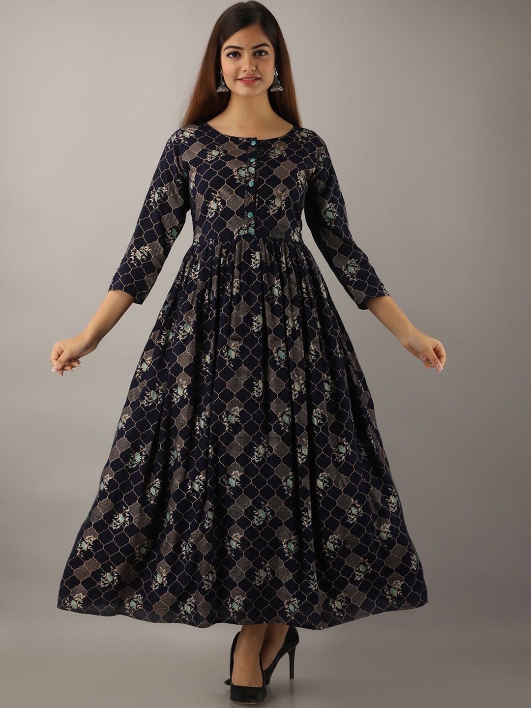 

Sitaram Designer Women Black Ethnic Motifs Printed Anarkali