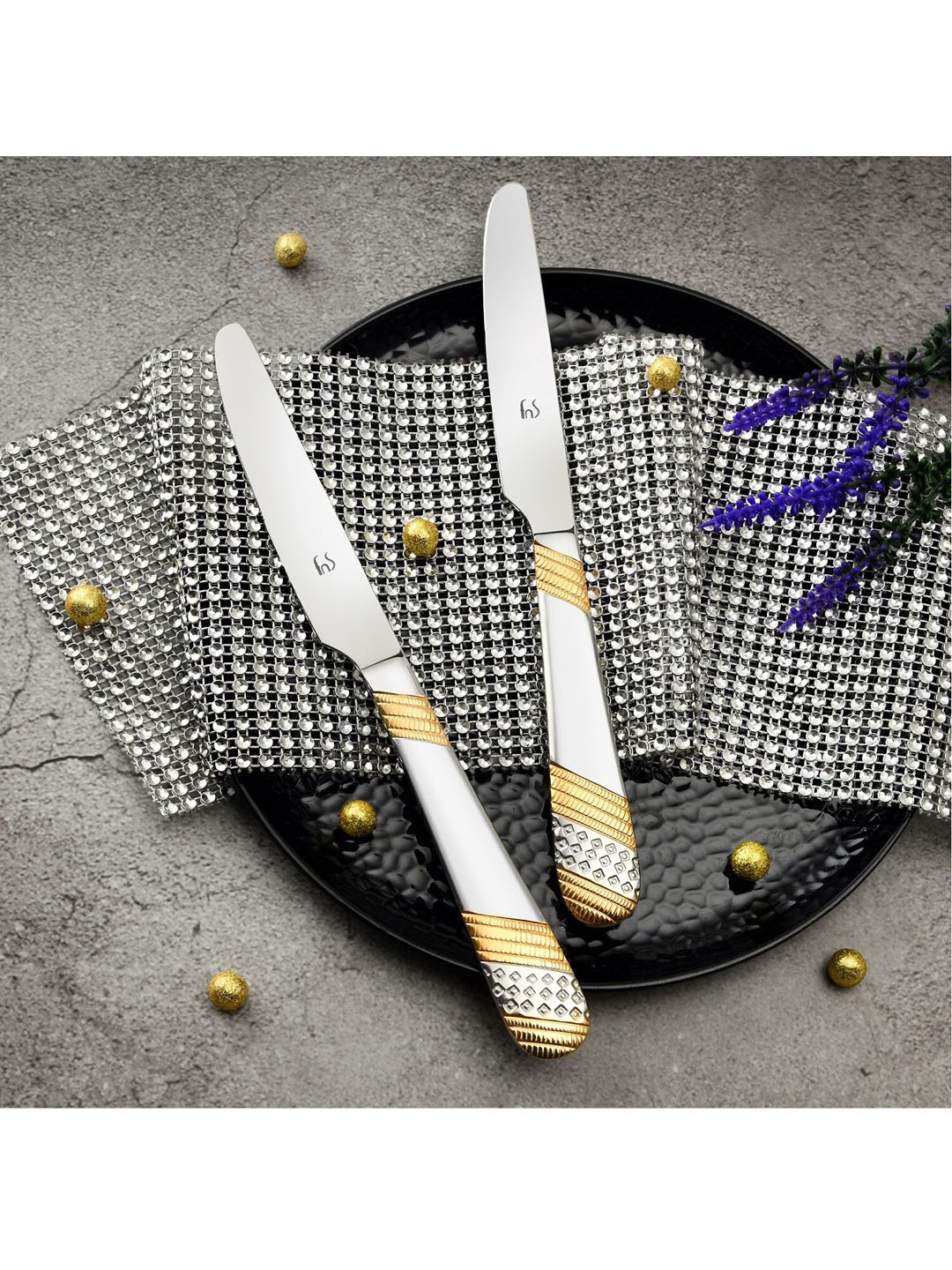 

FNS 24 Karat Gold Plated 2 Pcs Dinner Knives, Silver