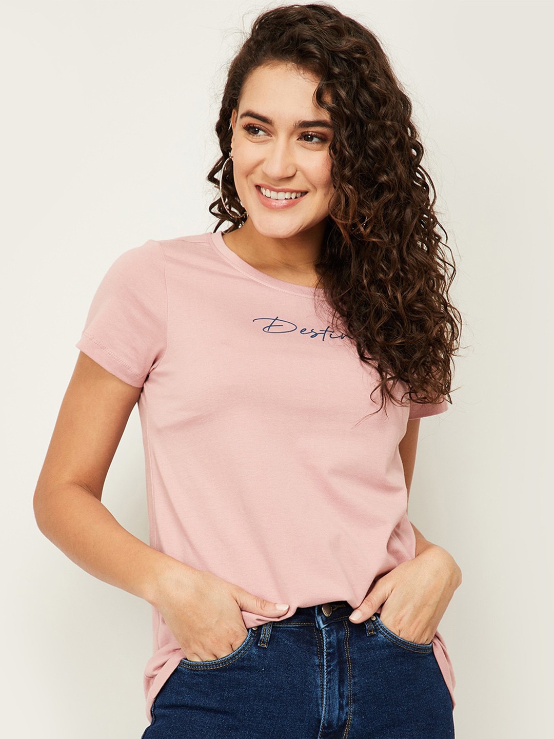 

Fame Forever by Lifestyle Women Pink Typography Printed Pure Cotton T-shirt