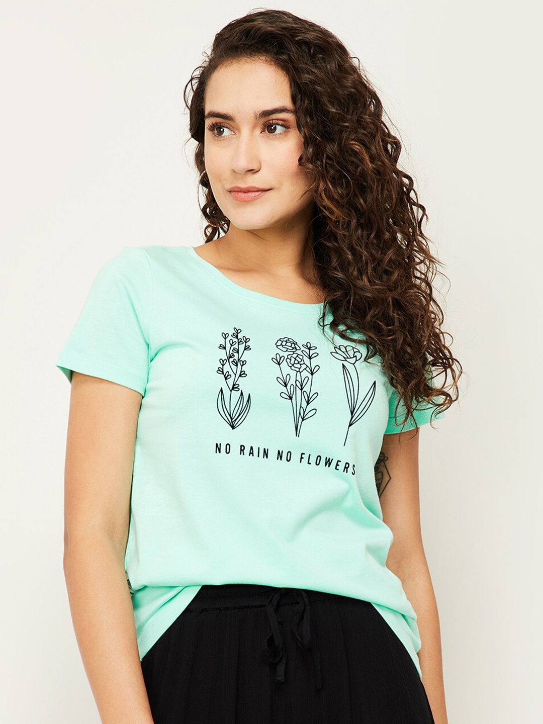 

Fame Forever by Lifestyle Women Sage Green Print Pure Cotton Top