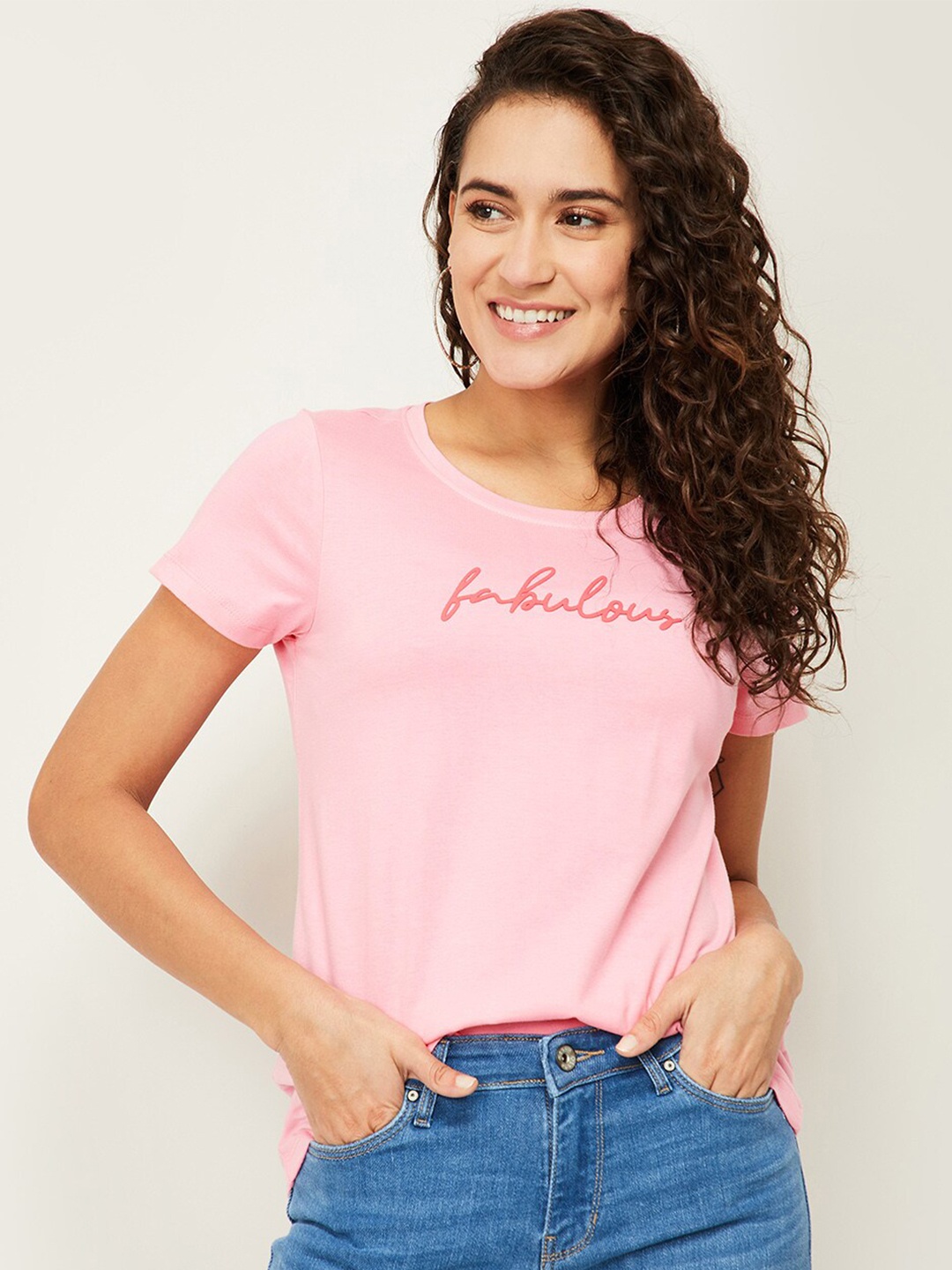 

Fame Forever by Lifestyle Women Pink Typography Printed T-shirt
