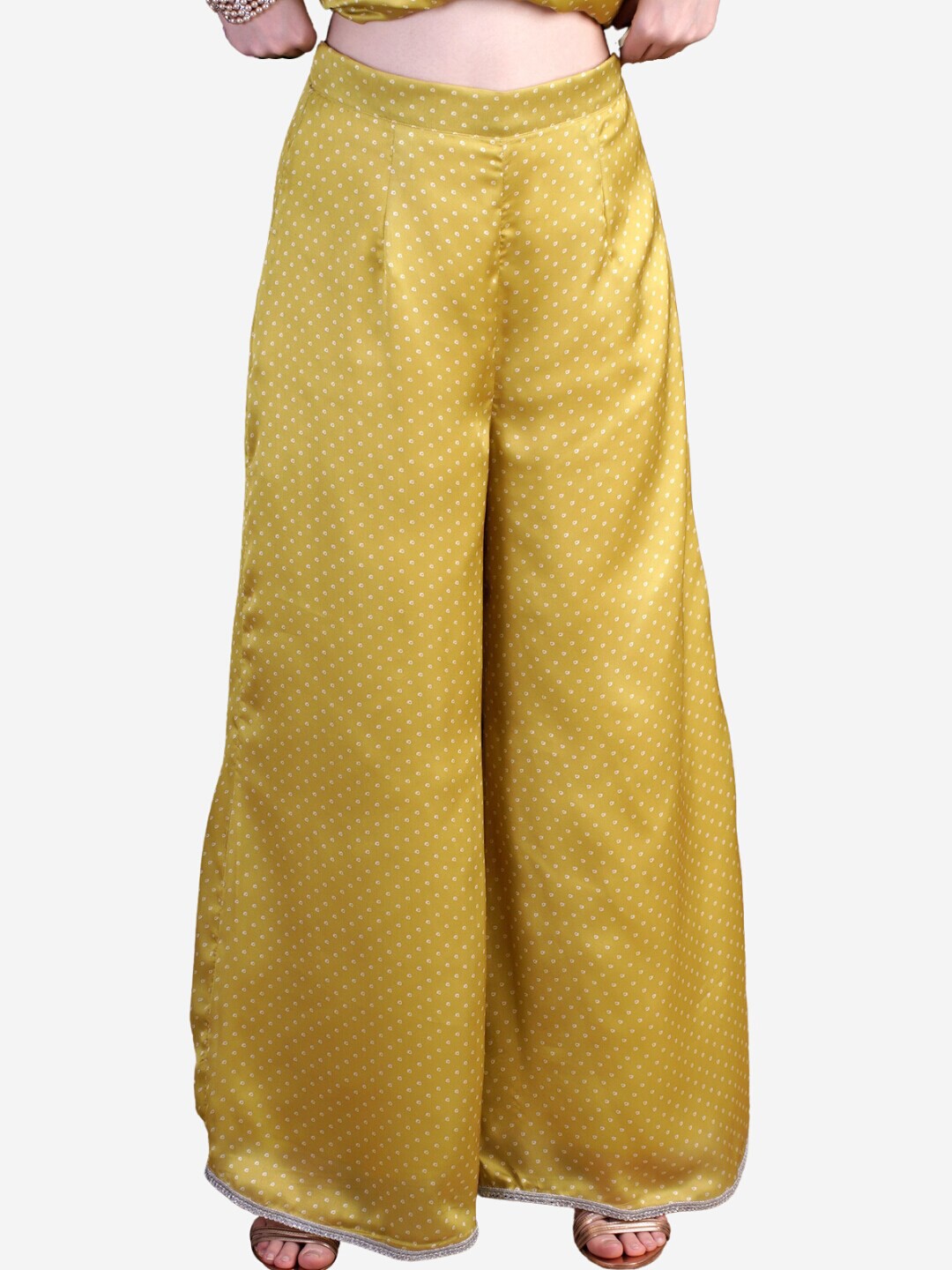 

Alaya By Stage3 Women Mustard Yellow Bandhani Printed Satin Ethnic Palazzos