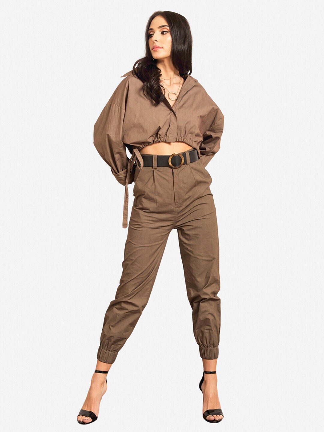 

Alaya By Stage3 Green Shirt Style Crop Top