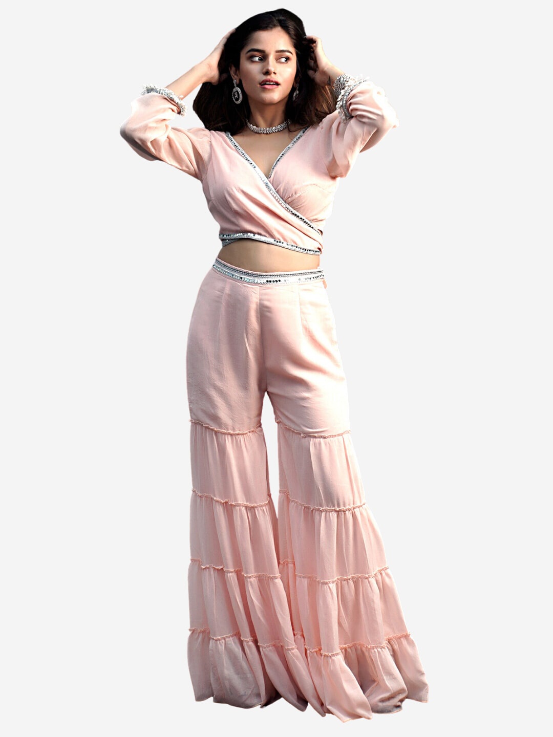

Alaya By Stage3 Rose Georgette Wrap Crop Top