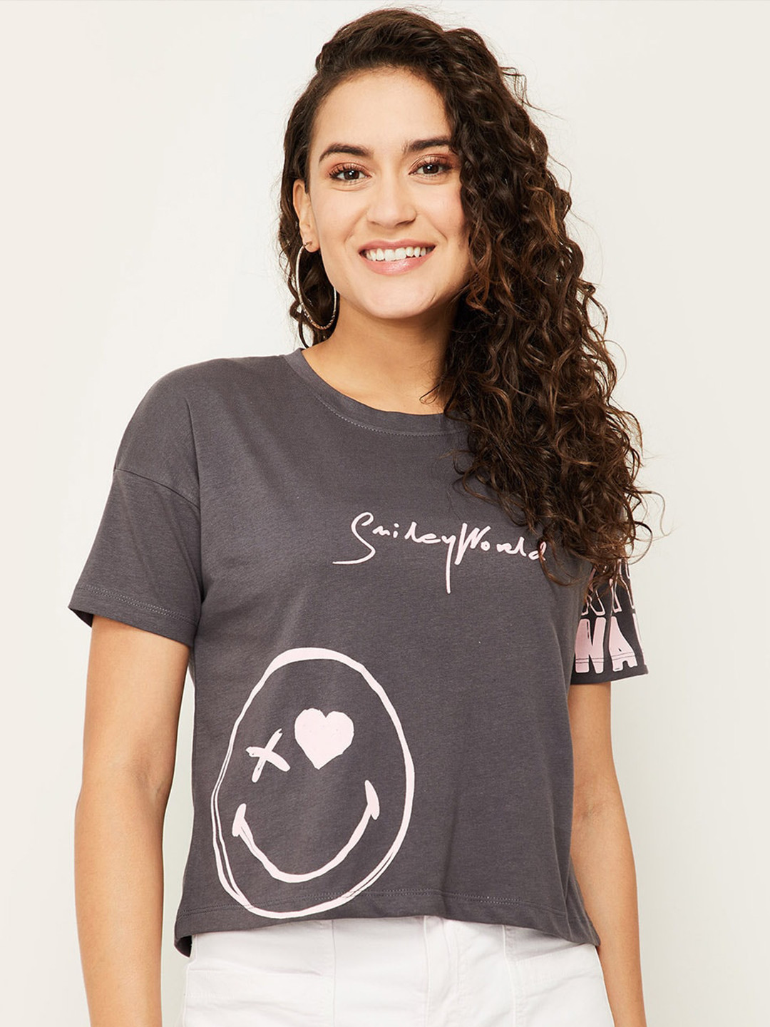 

SmileyWorld Women Grey Print Top