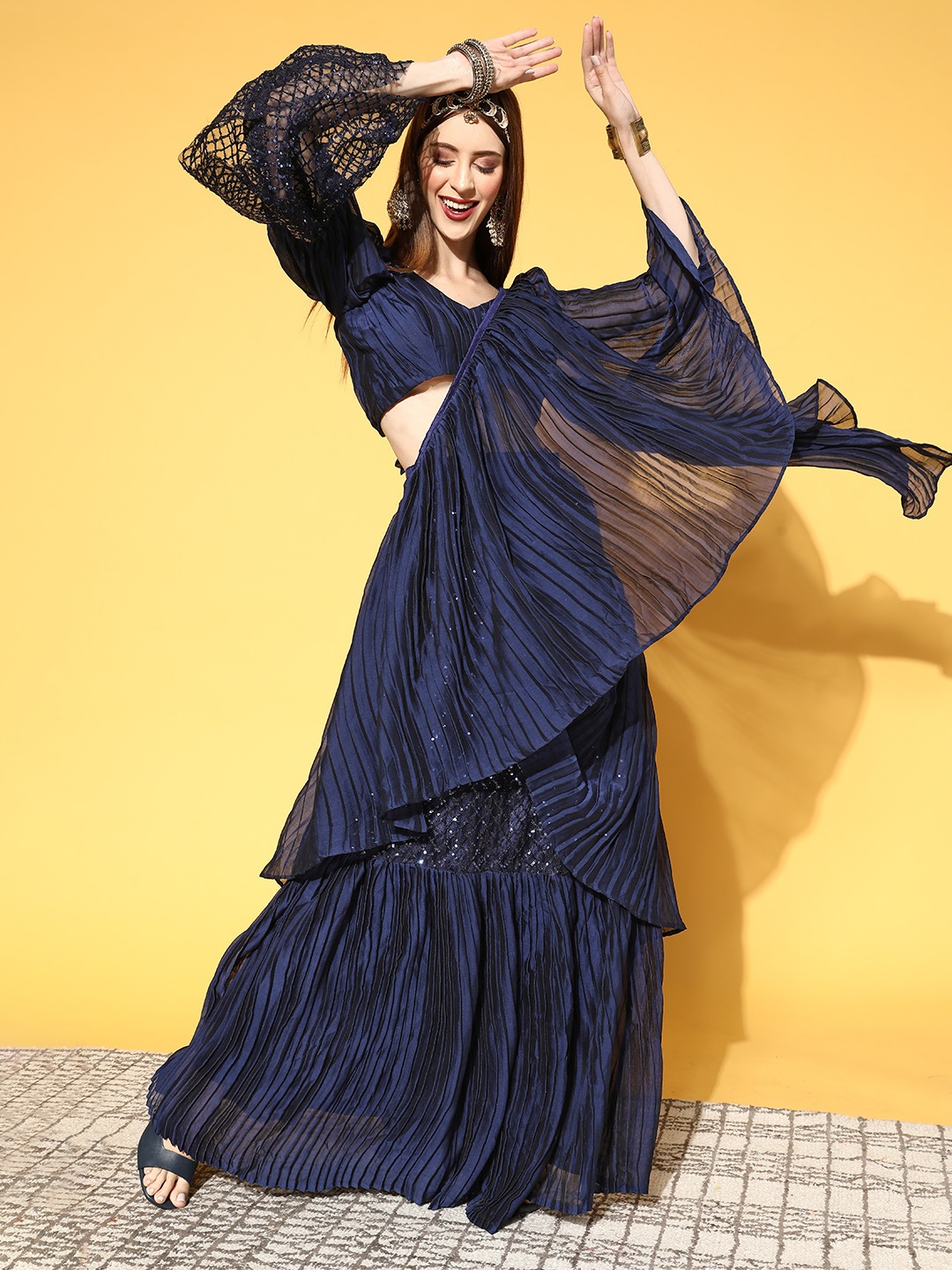 

Tikhi Imli Navy Blue Ready to Wear Saree