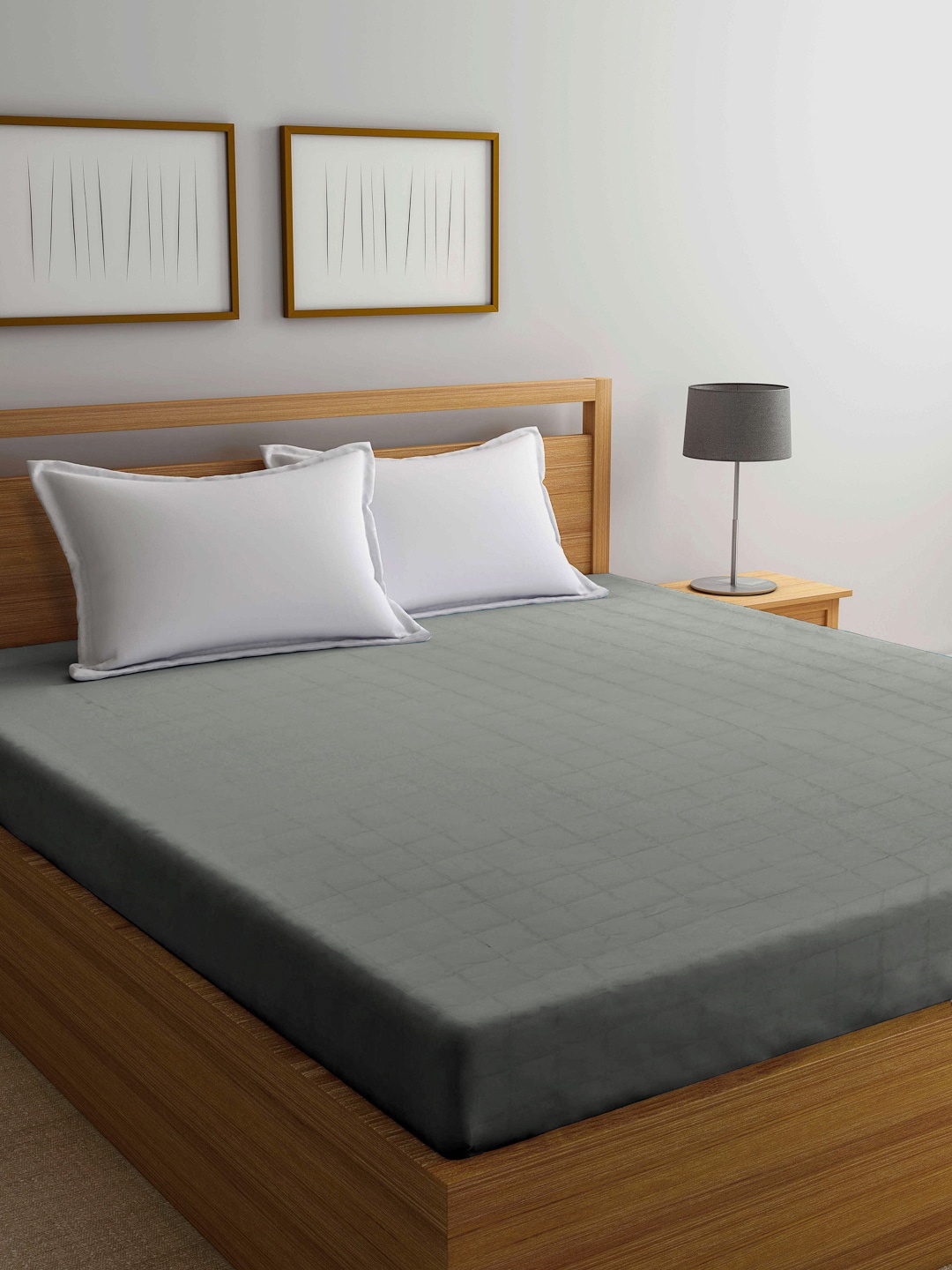

Arrabi Grey Solid TC Cotton Blend 210 GSM King Size Mattress Protector