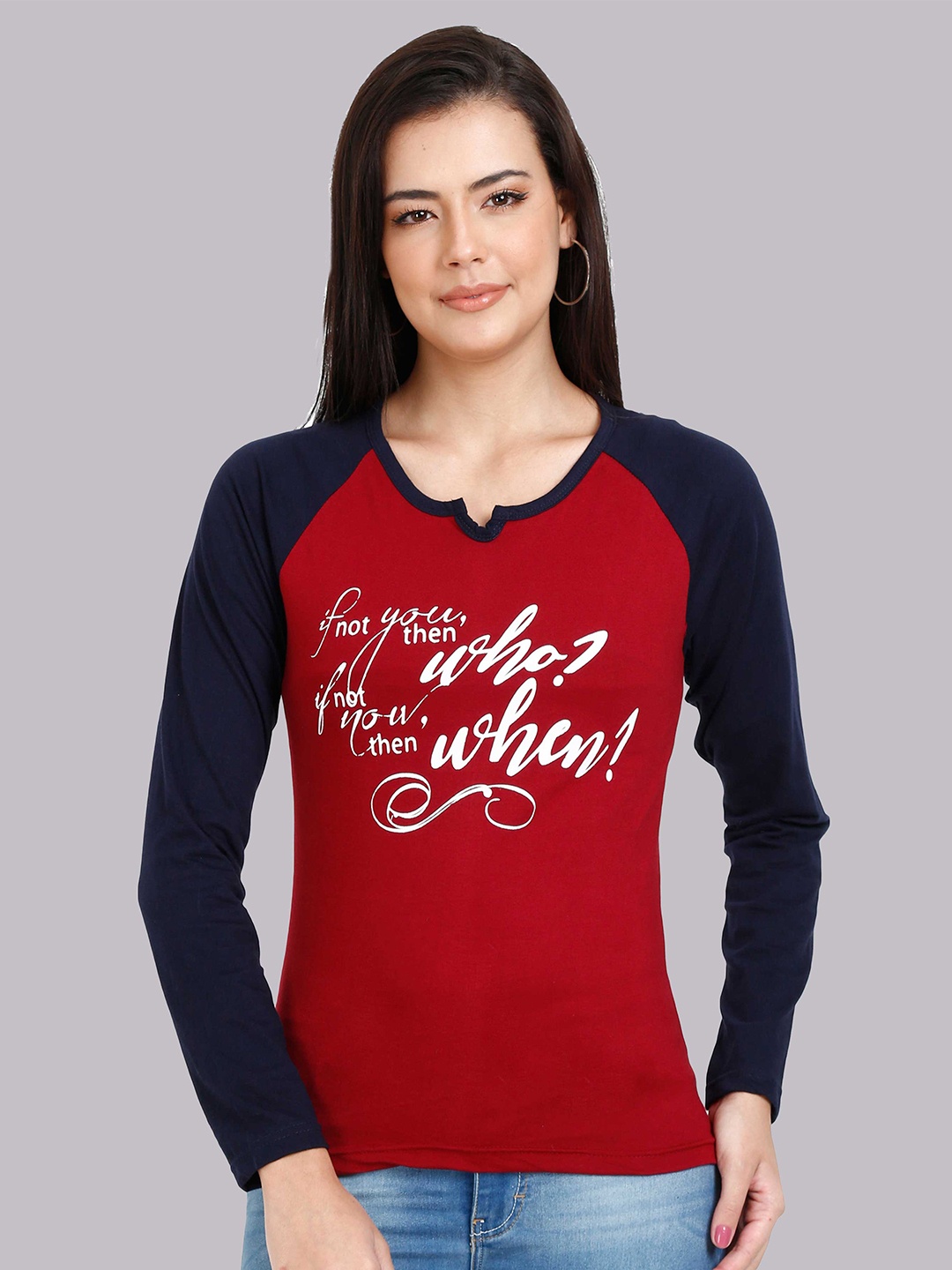 

Fleximaa Women Red & Blue Colourblocked T-shirt