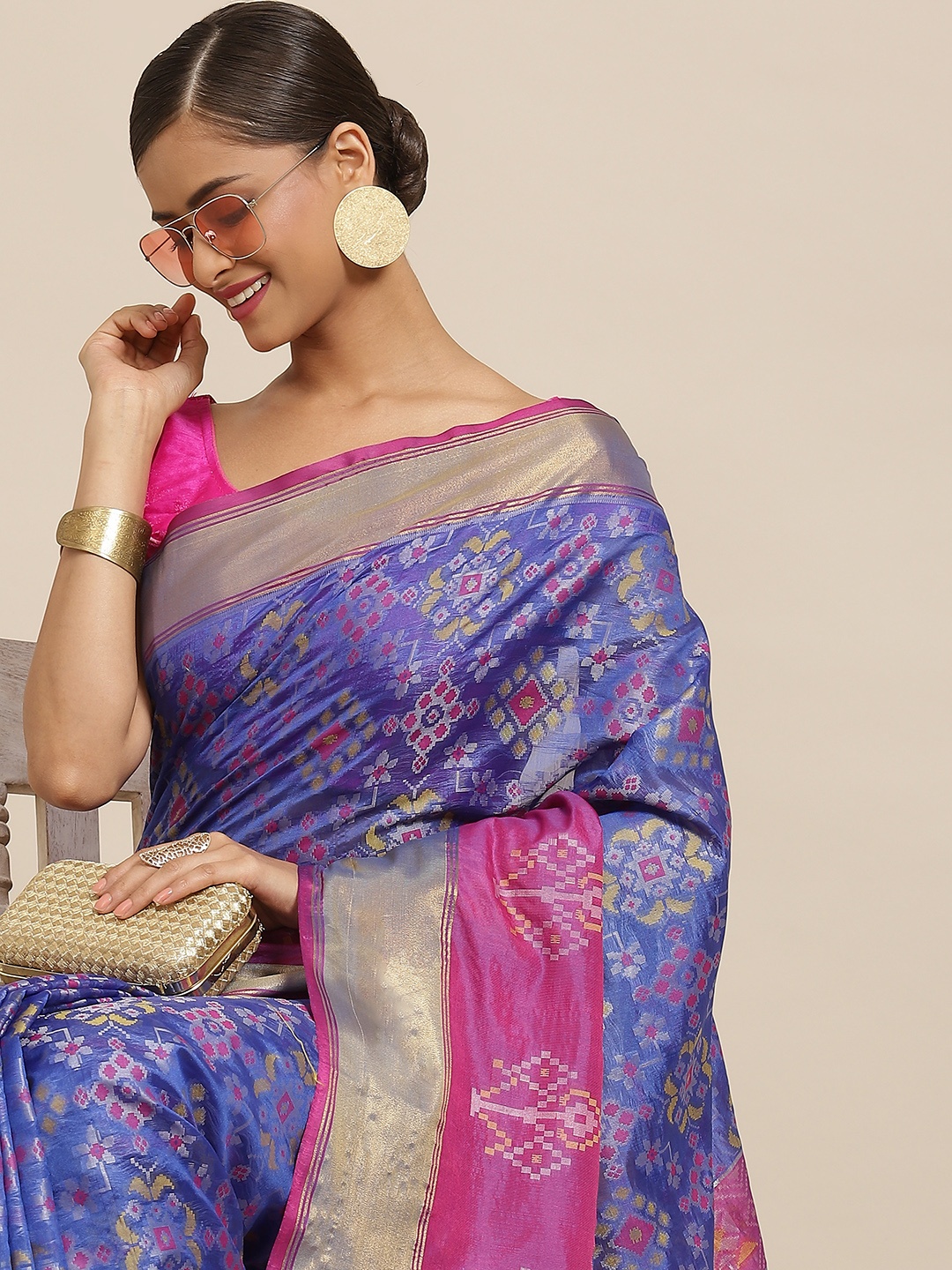 

Silk Land Blue & Magenta Woven Design Zari Pure Silk Banarasi Saree