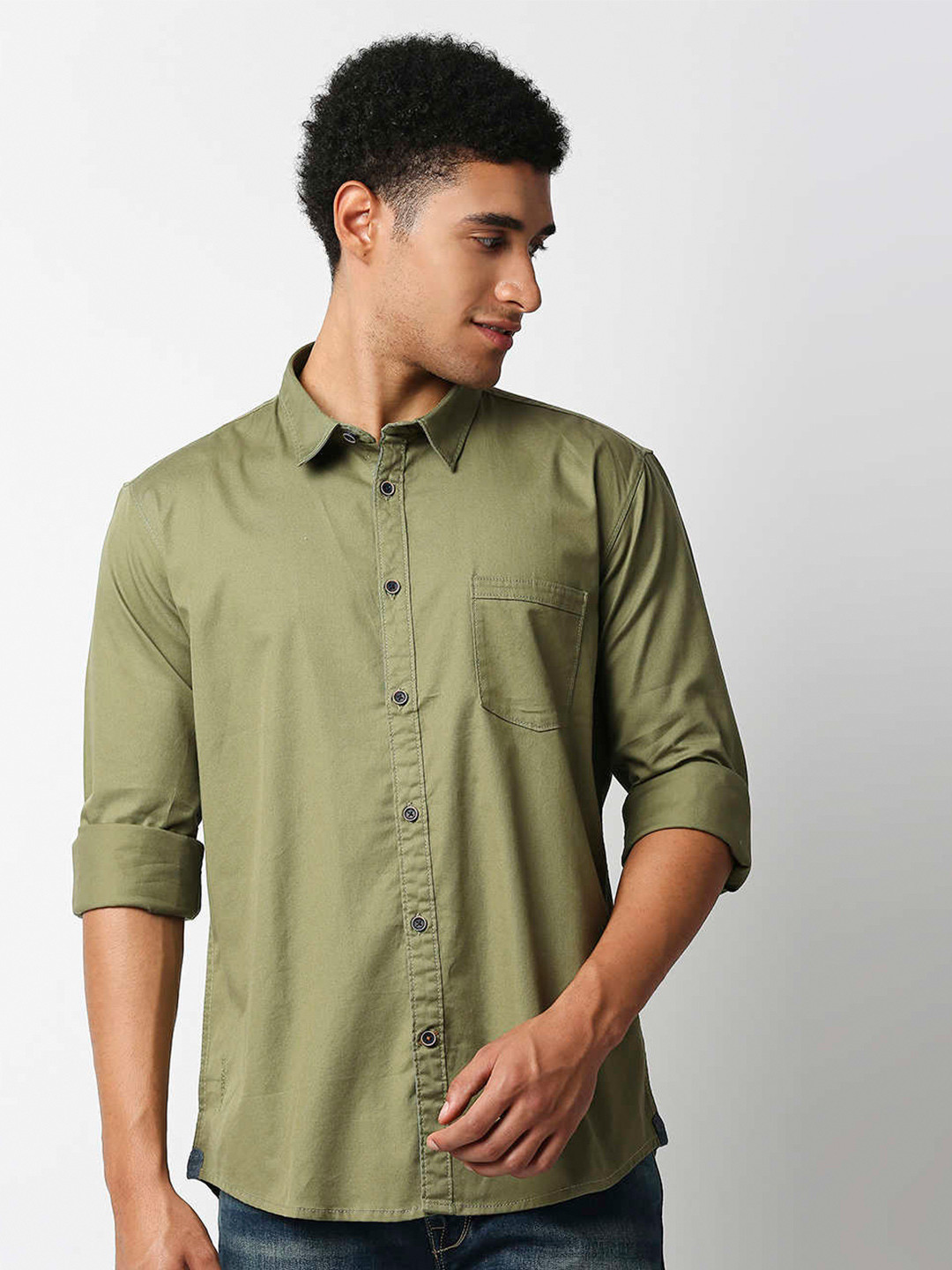 

Pepe Jeans Men Olive Green Stretch Casual Shirt