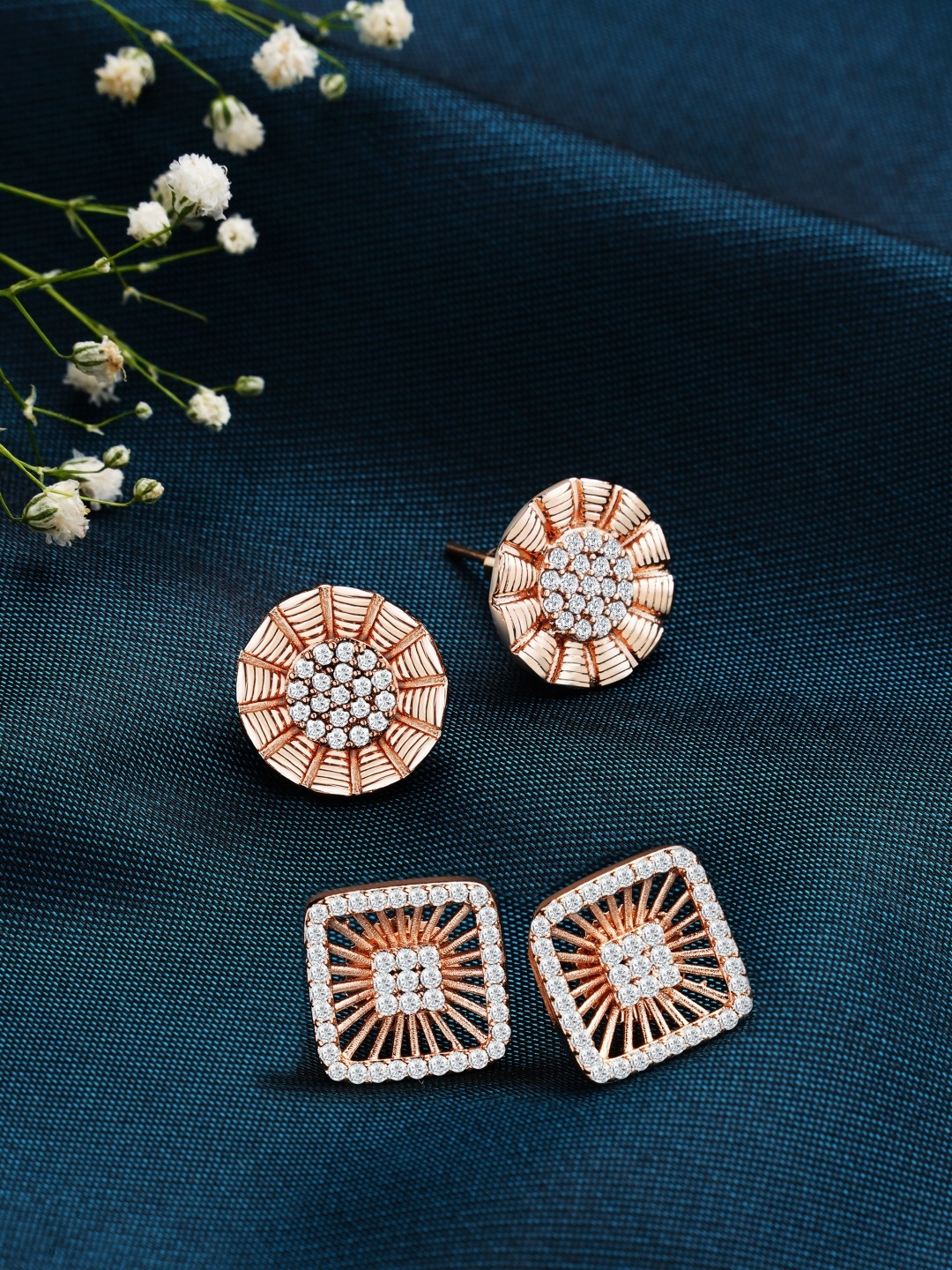

Zaveri Pearls Rose Gold Set of 2 Studs Earrings