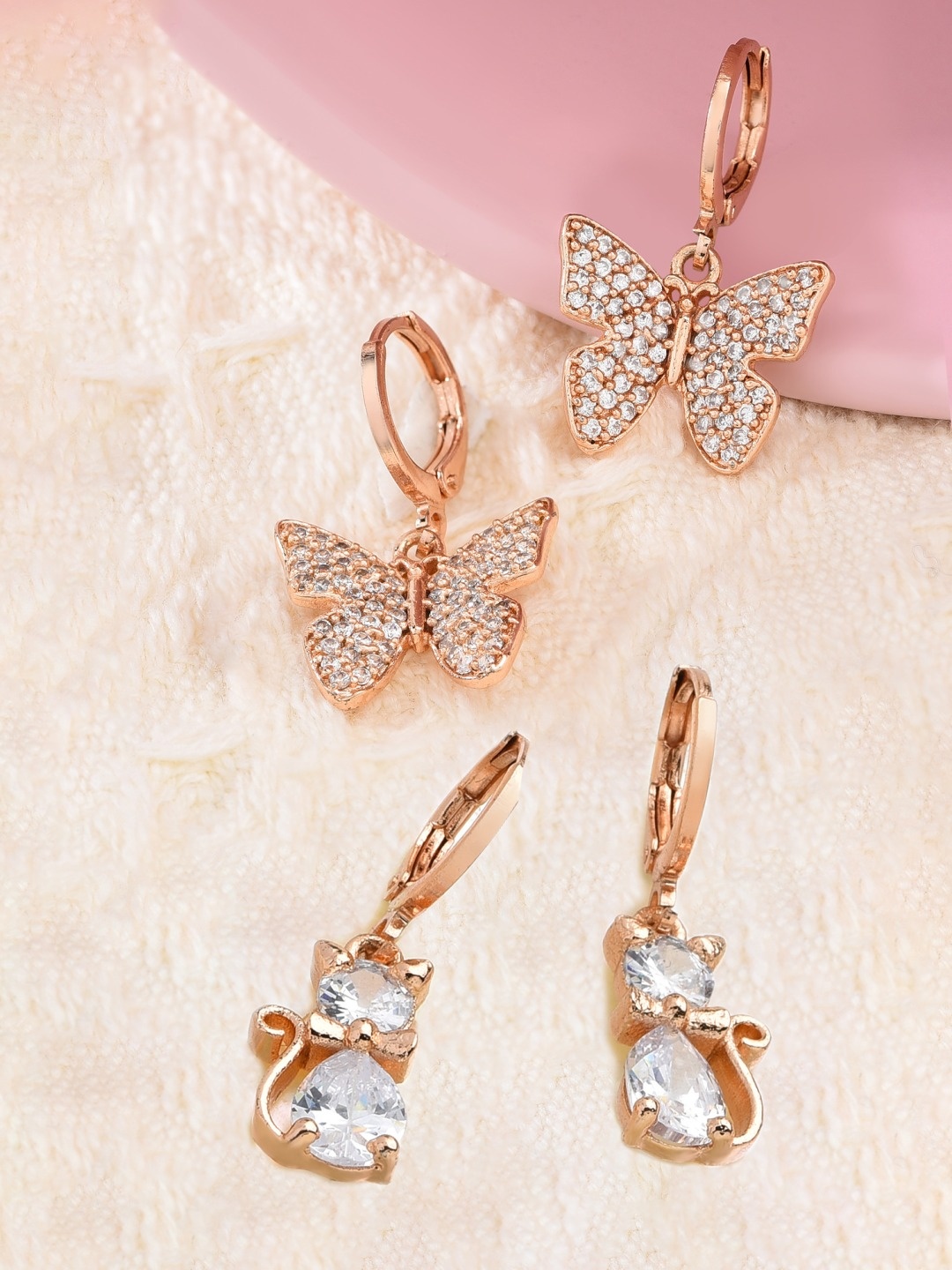 

Zaveri Pearls Set Of 2 Rose Gold Plated Contemporary Drop Earrings