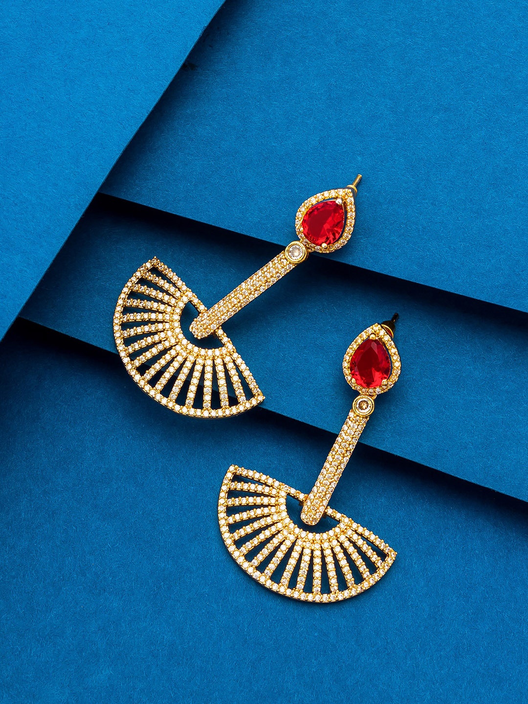 

aadita Gold-Plated & Red Contemporary Drop Earrings