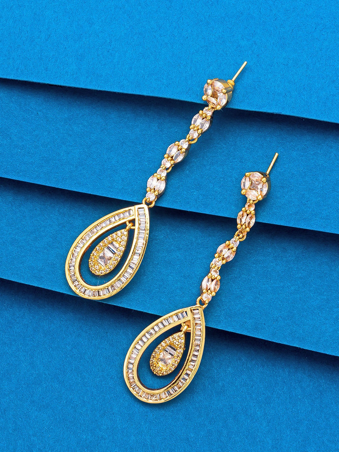 aadita Gold-Plated Contemporary Drop Earrings