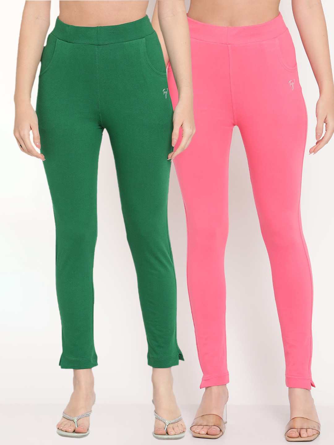 

TAG 7 Women Set of 2 Pink & Green Ankle Length Leggings
