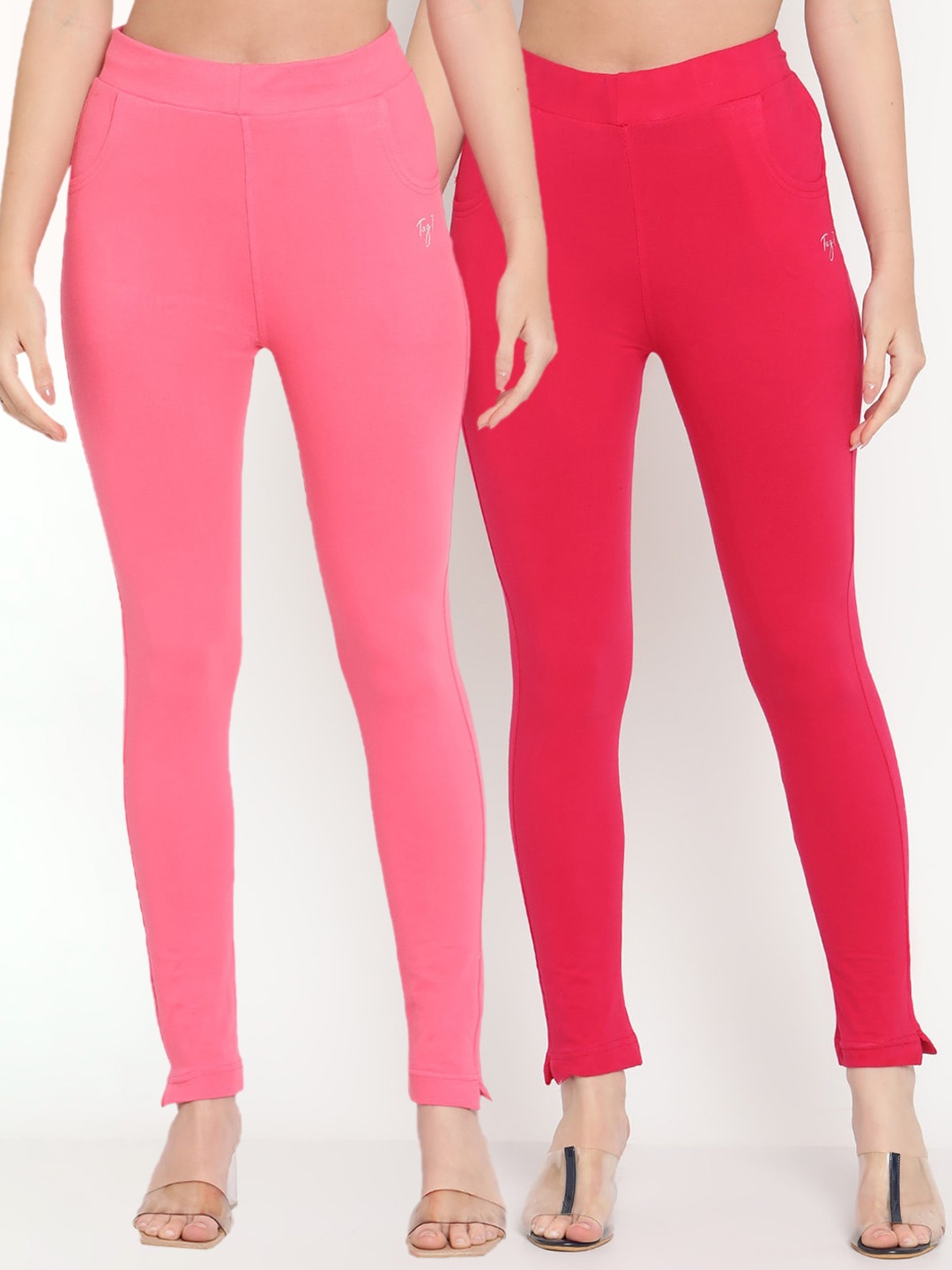 

TAG 7 Women Pack of 2 Pink & Fuchsia Solid Ankle Length Kurti Pants