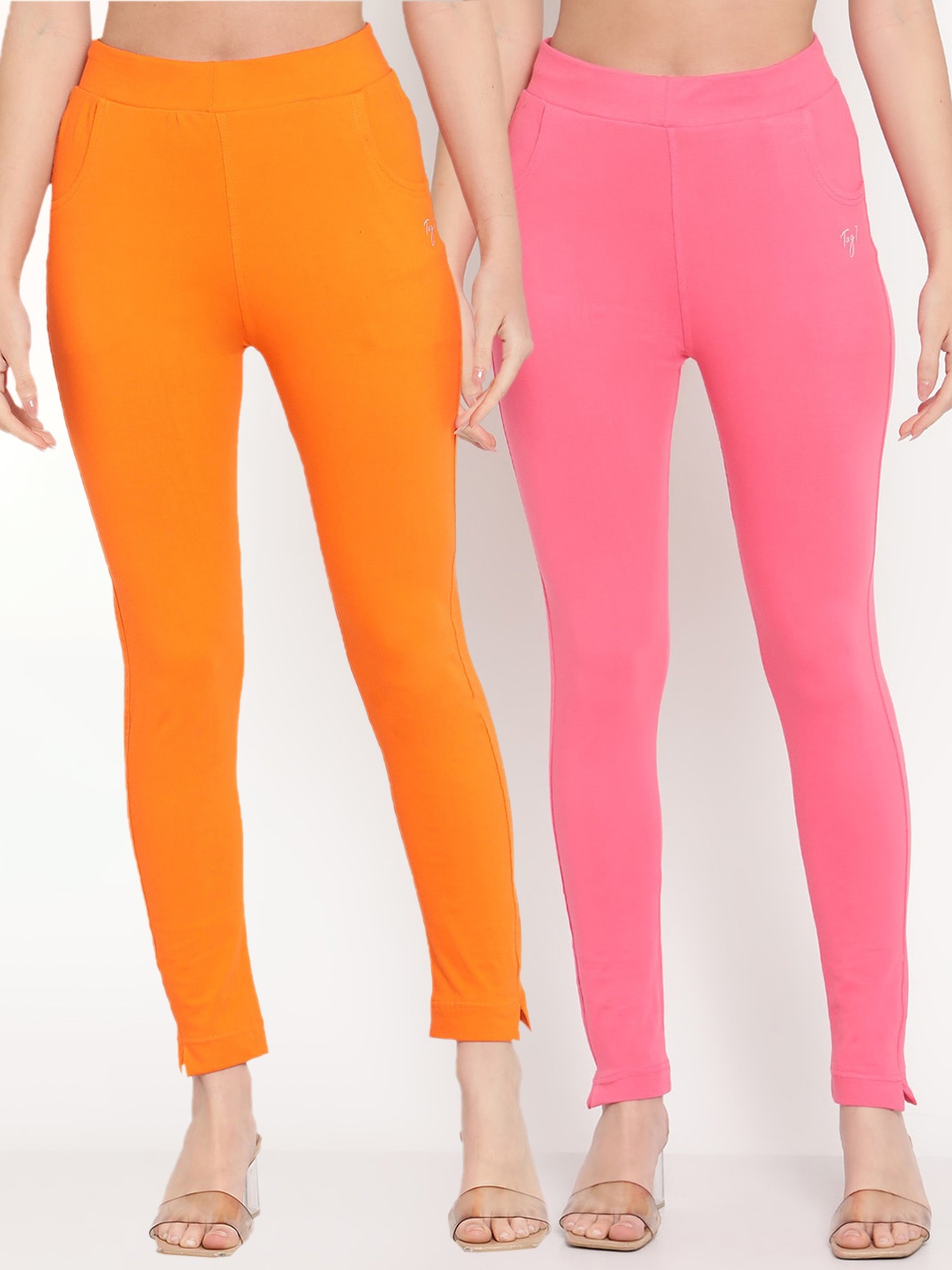 

TAG 7 Women Orange & Pink Pack of 2 Straight Fit Ankle-Length Leggings