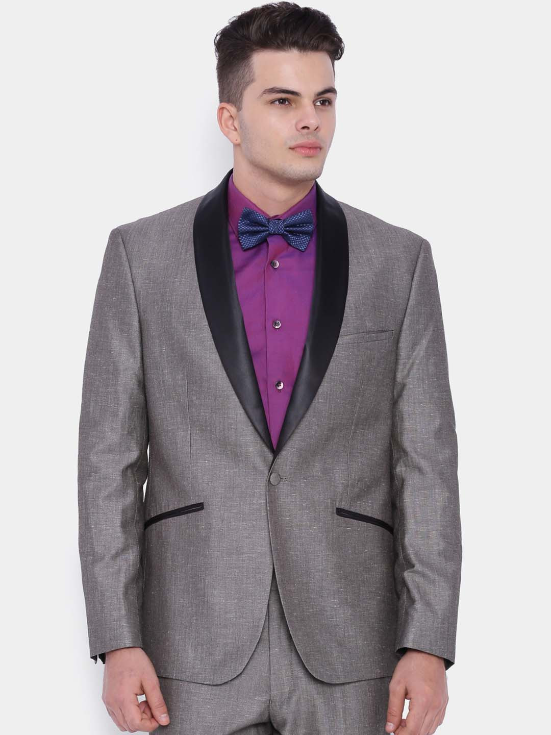 

SUITLTD Men Grey Solid Slim Fit Single-Breasted Tuxedo Party Blazer