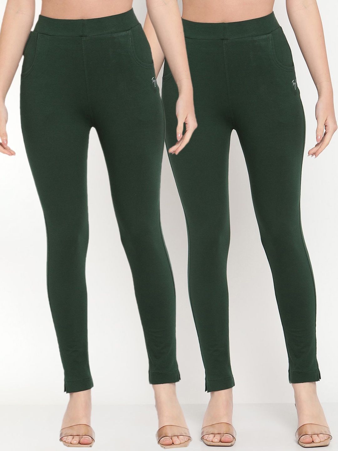 

TAG 7 Women Pack of 2 Green Solid Ankle Length Kurti Pants