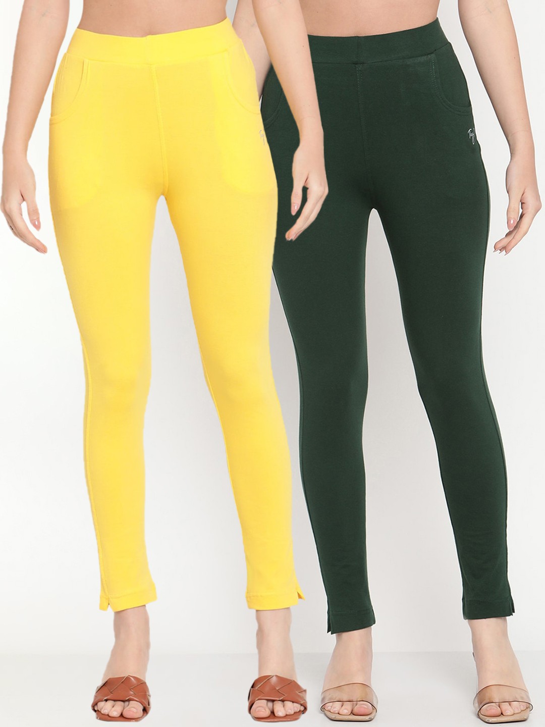 

TAG 7 Pack of 2 Green & Yellow Ankle-Length Leggings