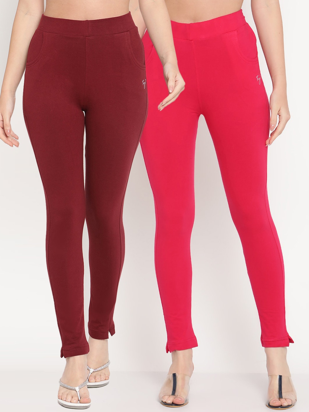 

TAG 7 Pack of 2 Maroon & Magenta Ankle-Length Leggings