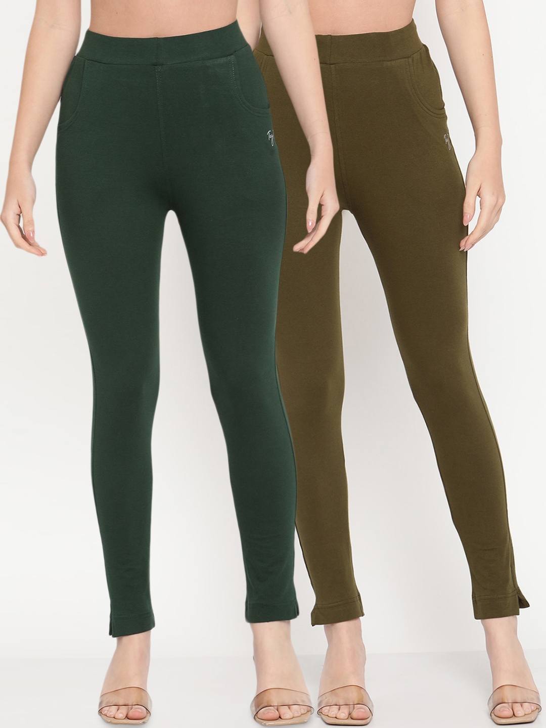 

TAG 7 Women Set of 2 Green Ankle Length Leggings