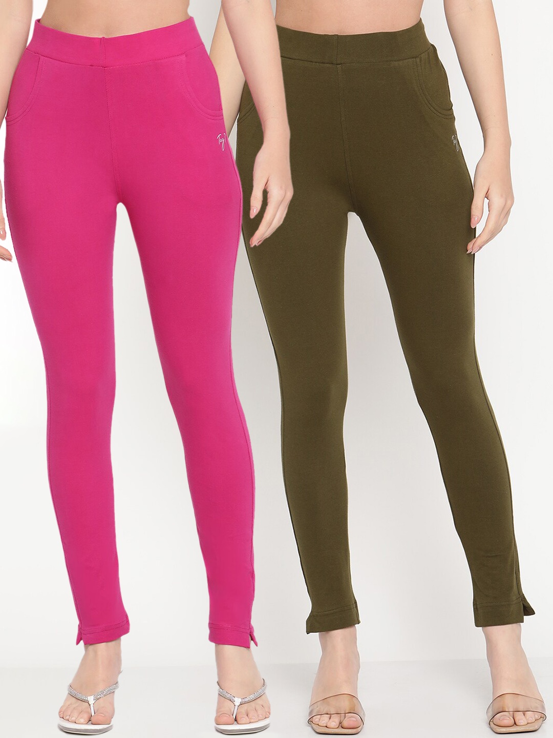 

TAG 7 Pack of 2 Olive Green & Magenta Ankle-Length Leggings