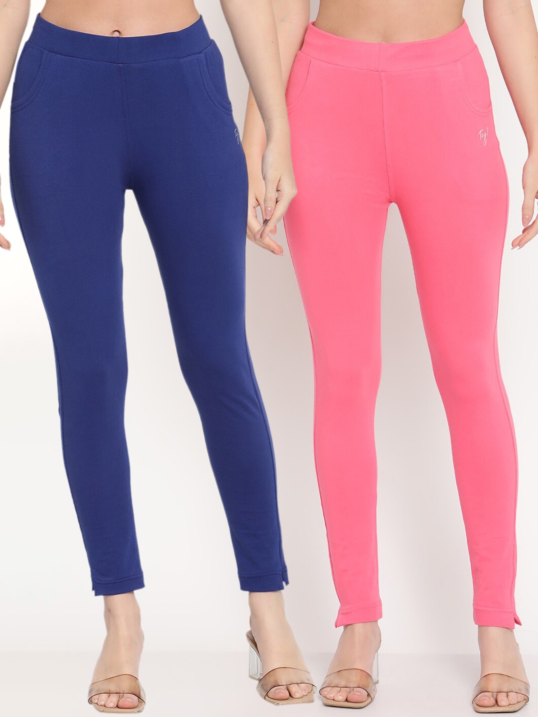 

TAG 7 Set Of 2 Blue & Pink Solid Leggings