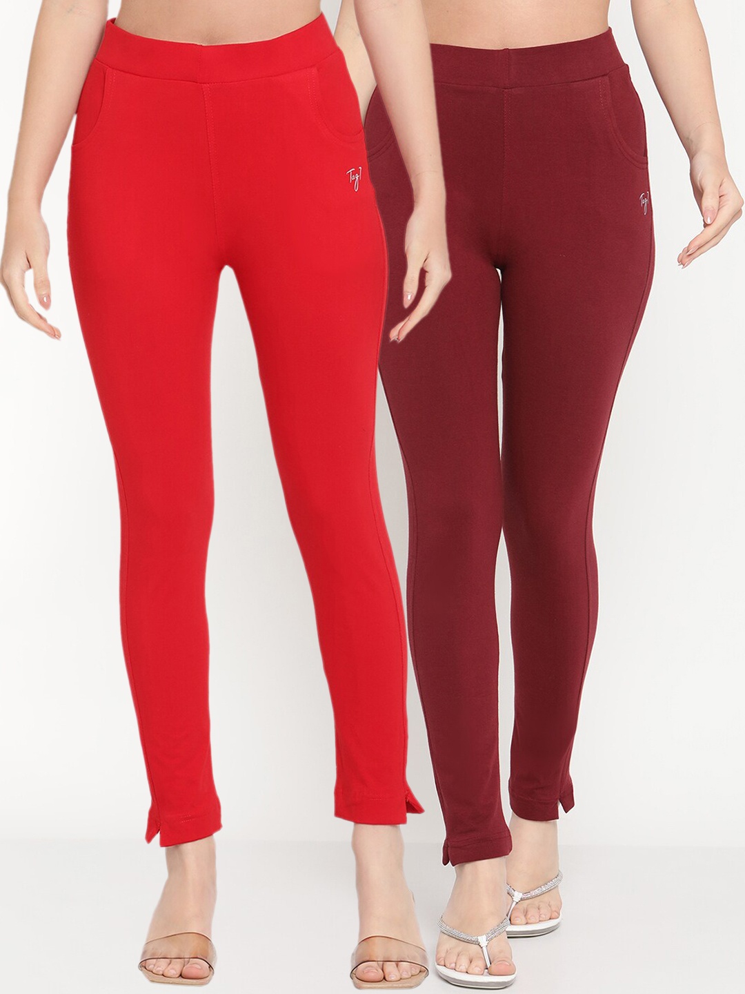 

TAG 7 Pack of 2 Red & Maroon Ankle-Length Leggings