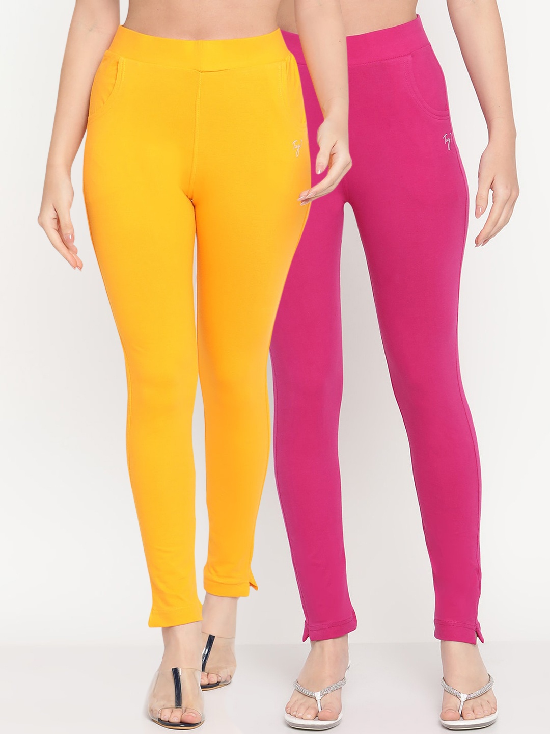 

TAG 7 Women Yellow & Magenta Pack of 2 Straight Fit Ankle-Length Leggings